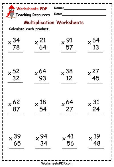Multiplication Worksheets PDF Free Printables