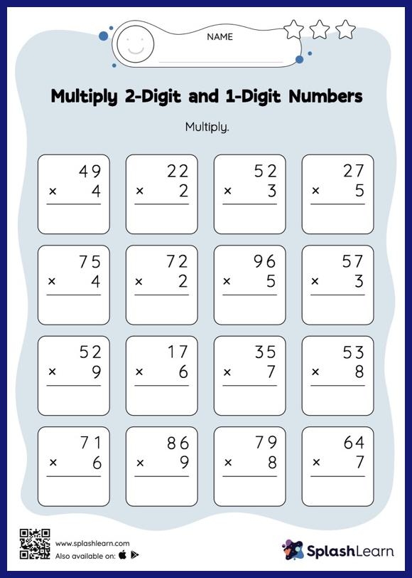 Multiply 2 digit By 1 digit Numbers Worksheets For 4th Graders