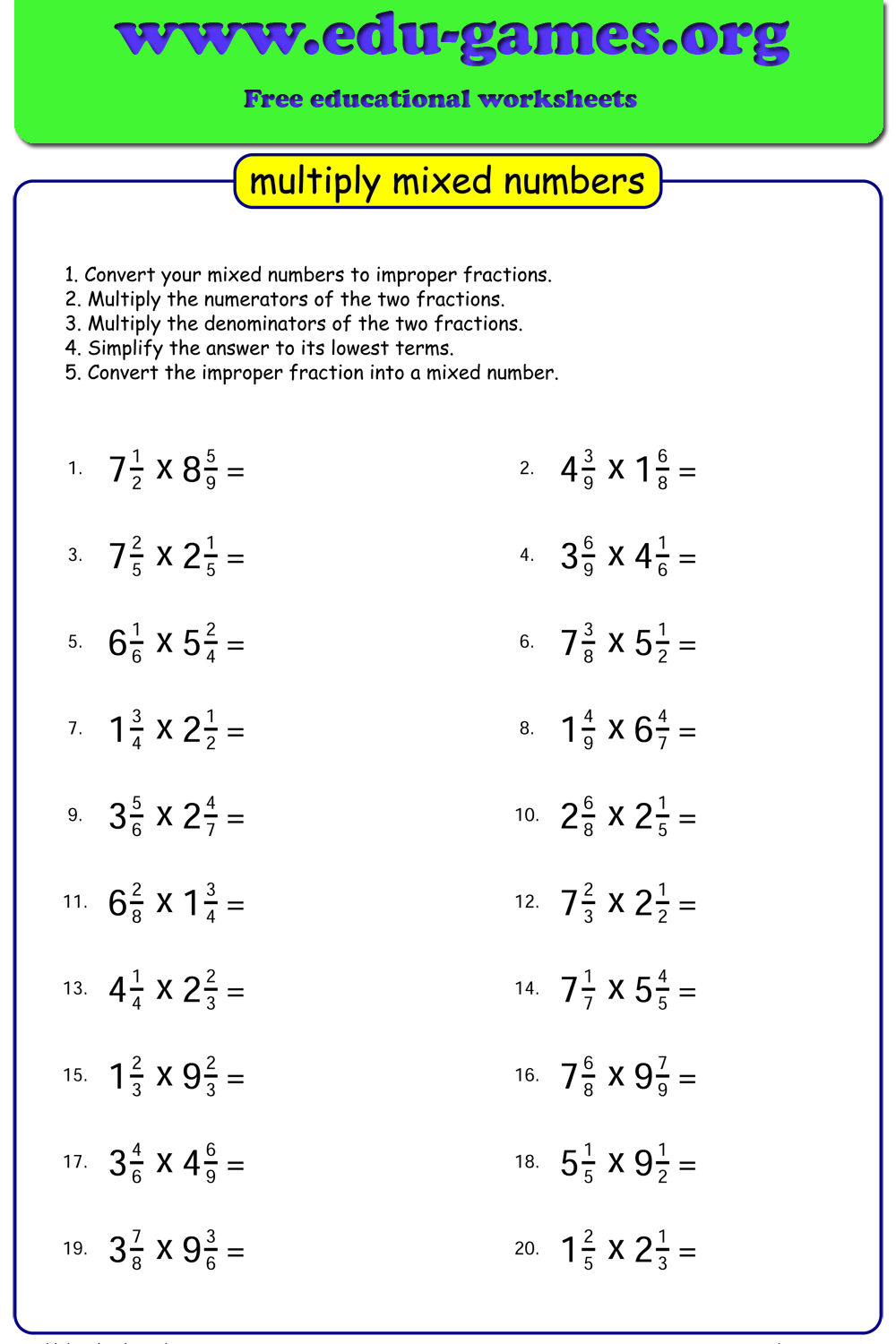 Multiply Divide Mixed Numbers Notes Worksheet TEKS 6 3E