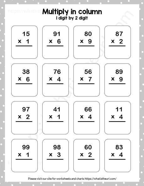 Multiply In Columns 1 Digit By 2 Digit Numbers Worksheet 1 Your 