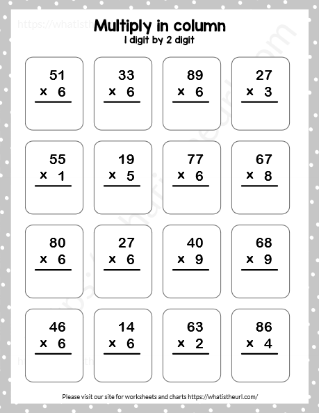 Multiply In Columns 1 Digit By 2 Digit Numbers Worksheet 10 Your 