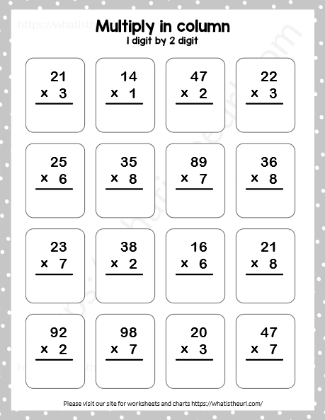 Multiply In Columns 1 Digit By 2 Digit Numbers Worksheet 3 Your 