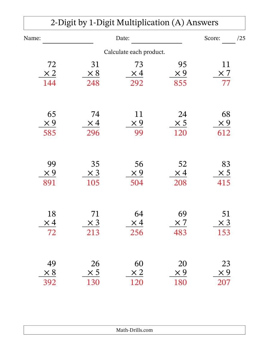 multiplying by 2 digit numbers worksheet