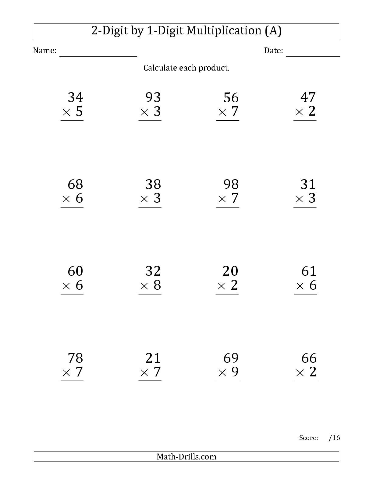 Multiplying 2 Digit By 2 Digit Numbers Worksheet