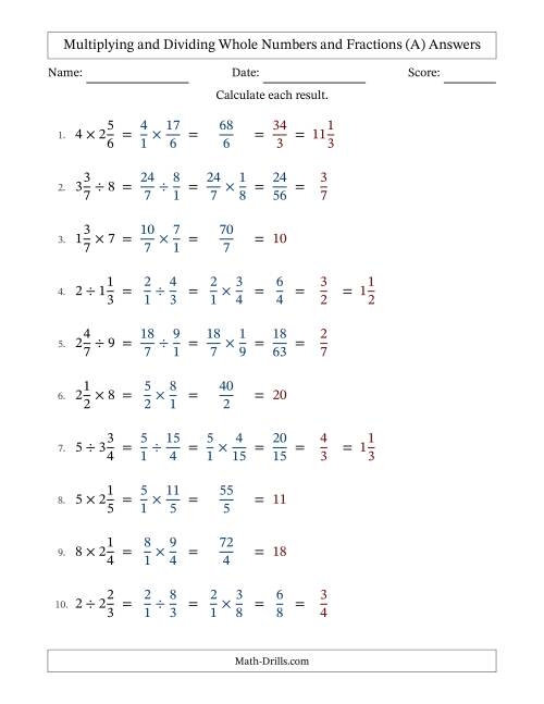 Multiplying And Dividing Mixed Fractions And Whole Numbers With 