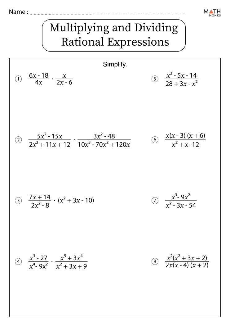 Multiplying And Dividing Rational Expressions Worksheets Math Monks