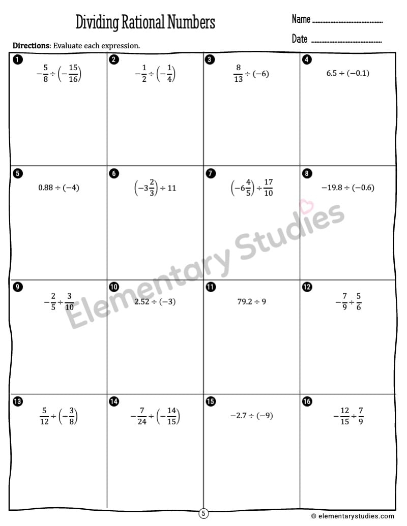Multiplying And Dividing Rational Numbers Elementary Studies 