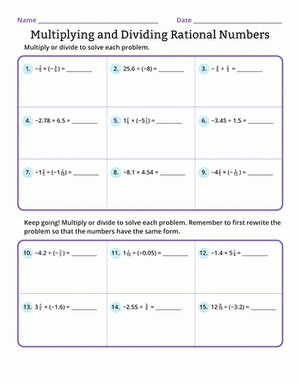 Multiplying And Dividing Rational Numbers Worksheet Editable 
