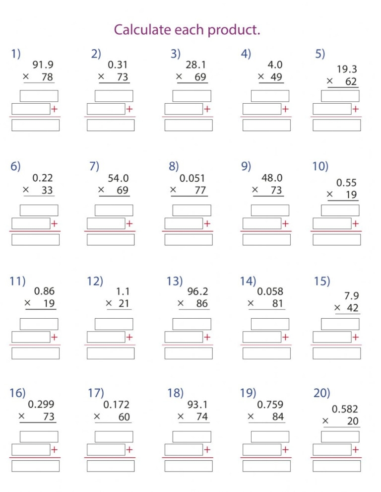 Multiplying Decimal Numbers By Whole Numbers Interactive Worksheet 