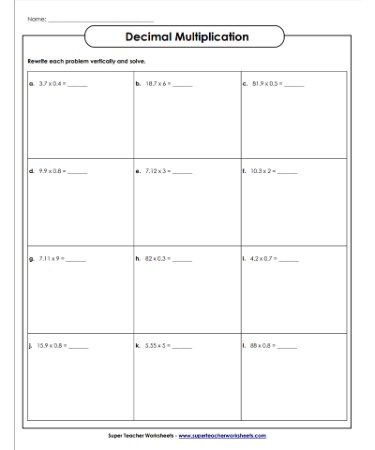 Multiplying Decimals Worksheet PDF Free Download PRINTABLE 