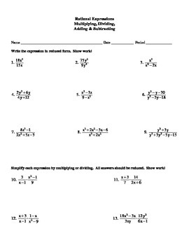 Multiplying Dividing Adding Subtracting Rational Expressions 