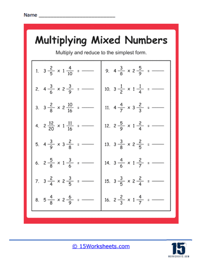 Multiplying Fractions And Mixed Numbers Worksheet Live Worksheets 