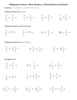 multiplying fractions by whole numbers worksheet