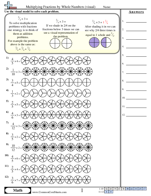 Multiplying Fractions By Whole Numbers visual Worksheet Download 