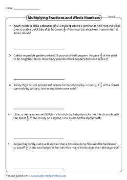 Multiplying Fractions By Whole Numbers Worksheets