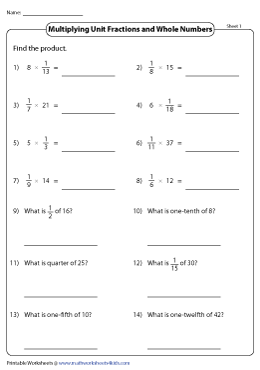 Multiplying Fractions By Whole Numbers Worksheets
