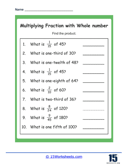 Multiplying Fractions With Whole Numbers Worksheets 15 Worksheets