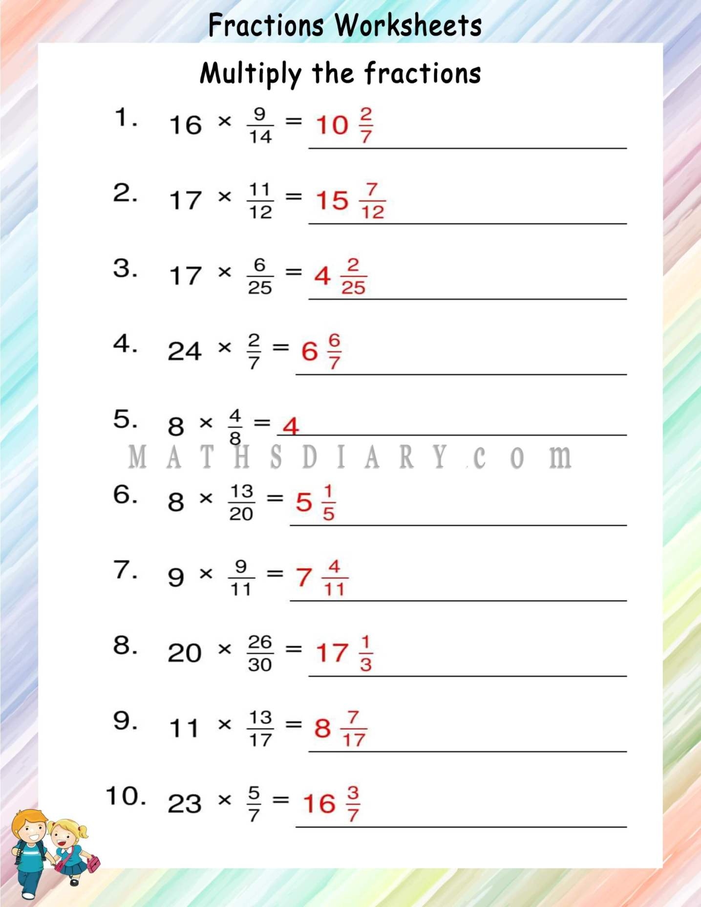 Multiplying Fractions With Whole Numbers Worksheets Interactive