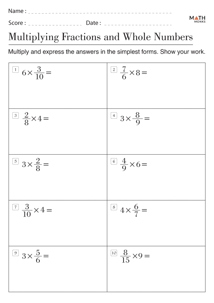 whole numbers as fractions worksheets