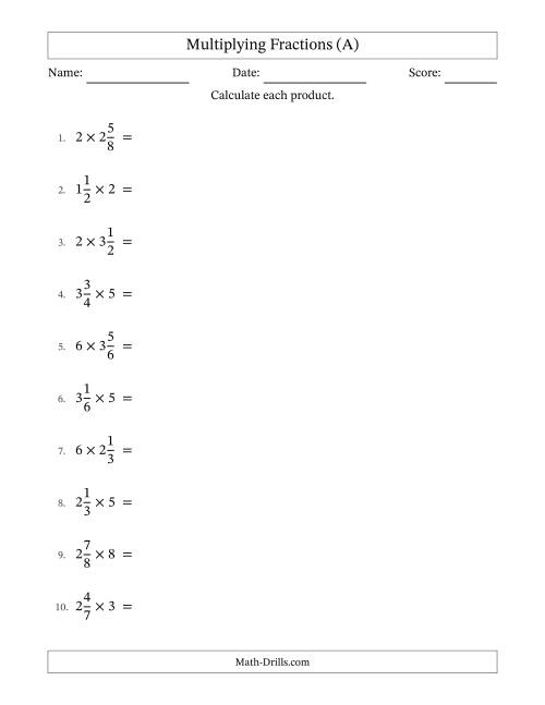Multiplying Mixed Fractions And Whole Numbers With Some 