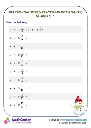 Multiplying Mixed Fractions By Whole Numbers Worksheet No 1 