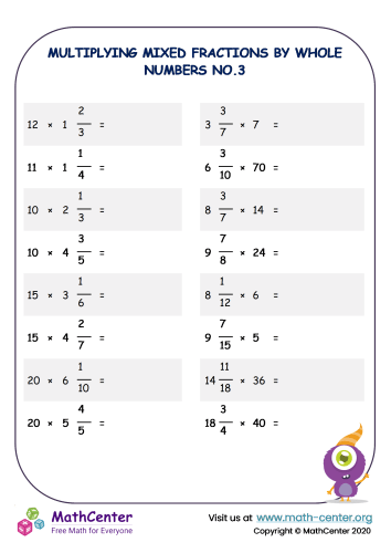 multiplying mixed numbers and whole numbers worksheet