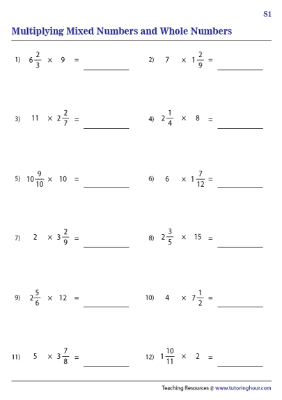 Multiplying Mixed Numbers With Whole Numbers Worksheets Worksheets