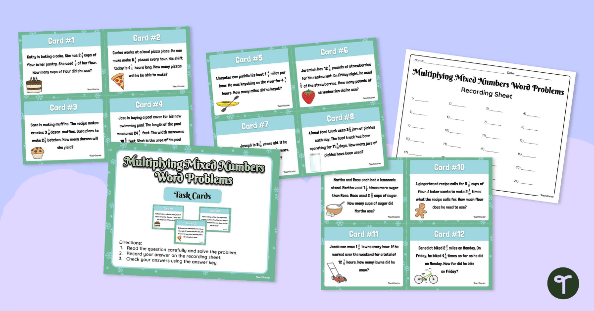 Multiplying Mixed Numbers Word Problem Task Cards Teach Starter 
