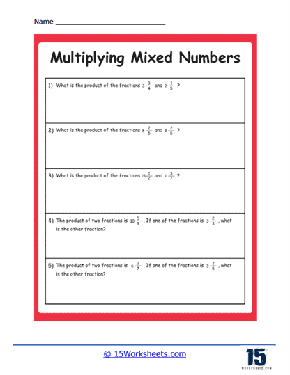multiplication of mixed numbers worksheets