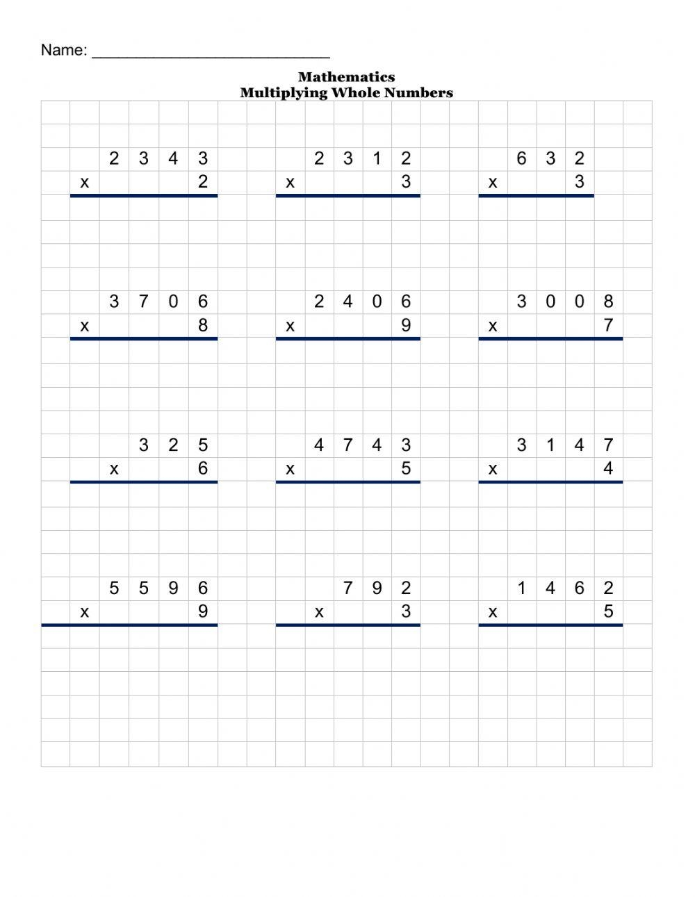 Multiplying Whole Number Worksheet Live Worksheets Worksheets Library