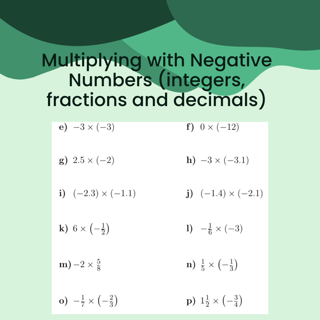 Multiplying With Negative Numbers integers Fractions And