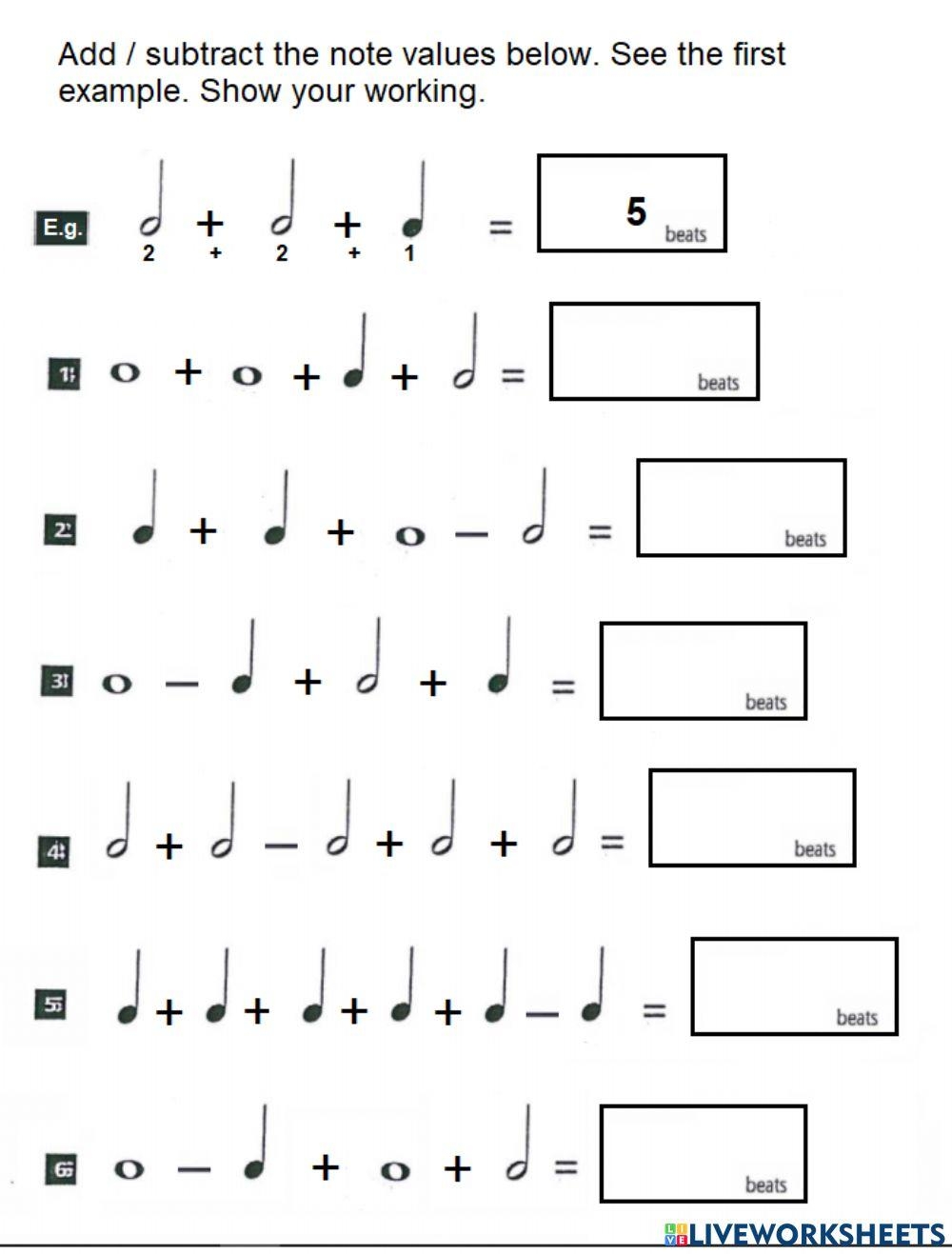Music Note Values Worksheet 1 Worksheet Live Worksheets Worksheets 