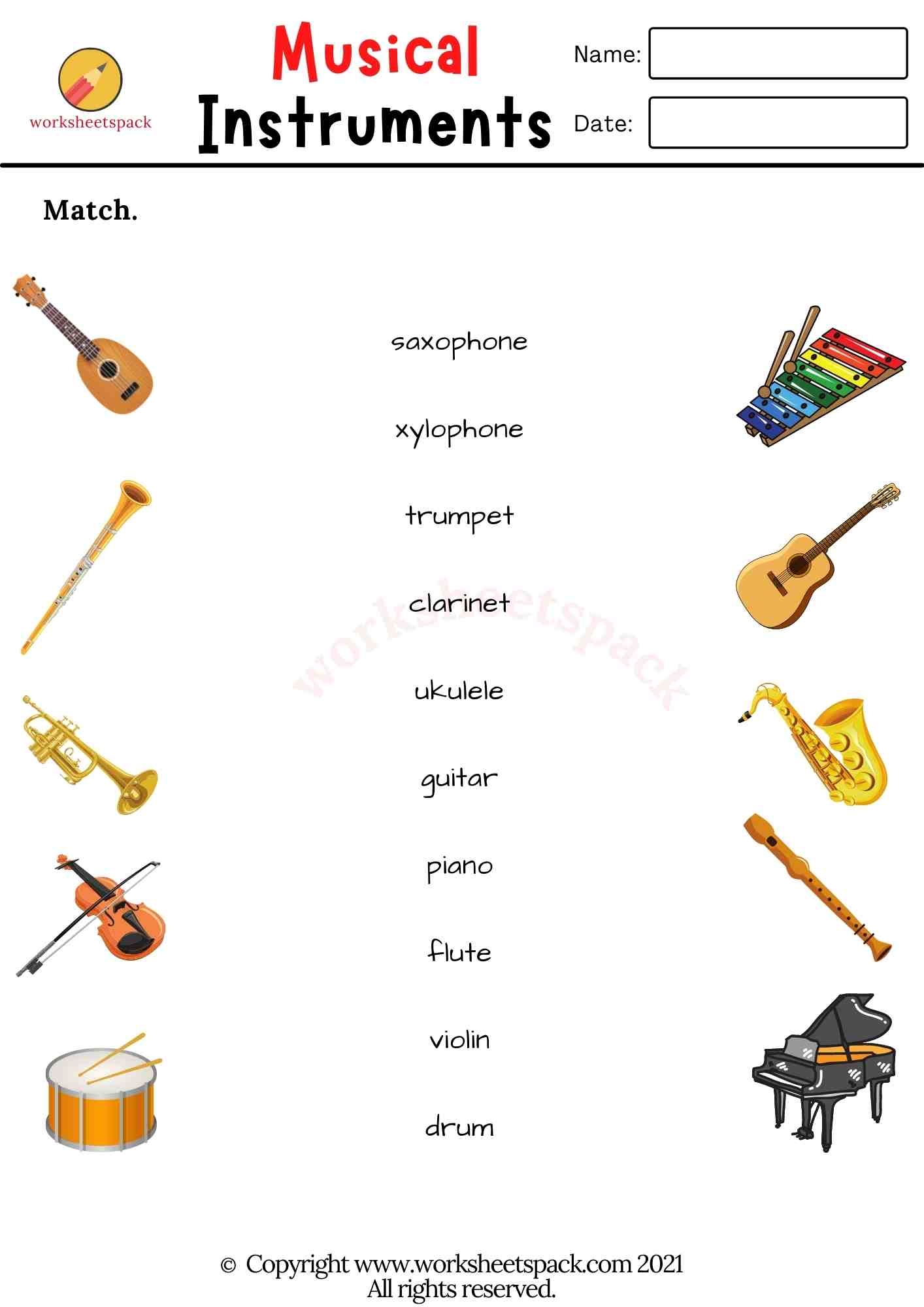 musical instruments printable activities