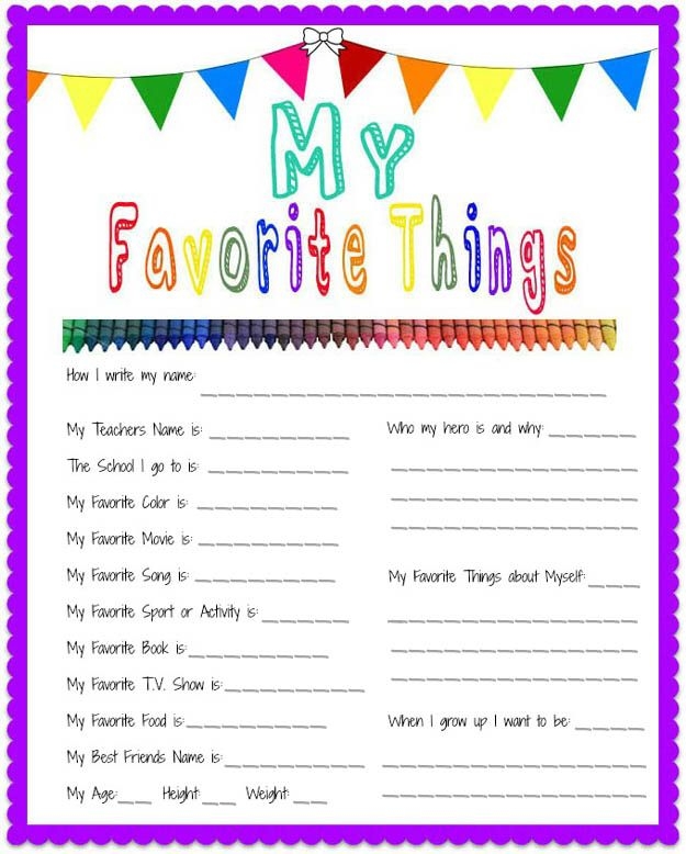 My Favorite Things Printable Template