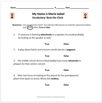 My Name Is Maria Isabel Vocabulary Activities TpT