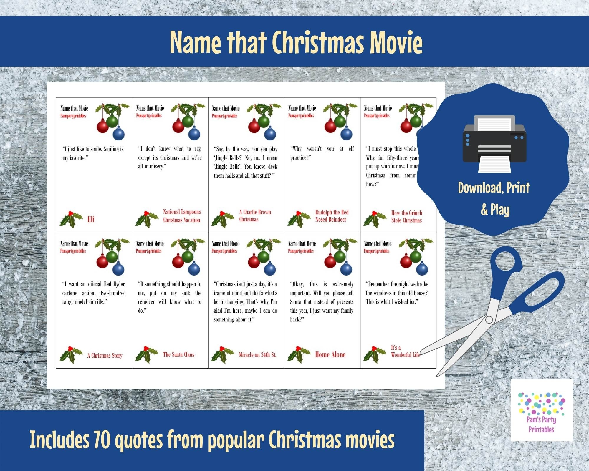 Name That Christmas Movie Christmas Movie Quote Game Printable Game