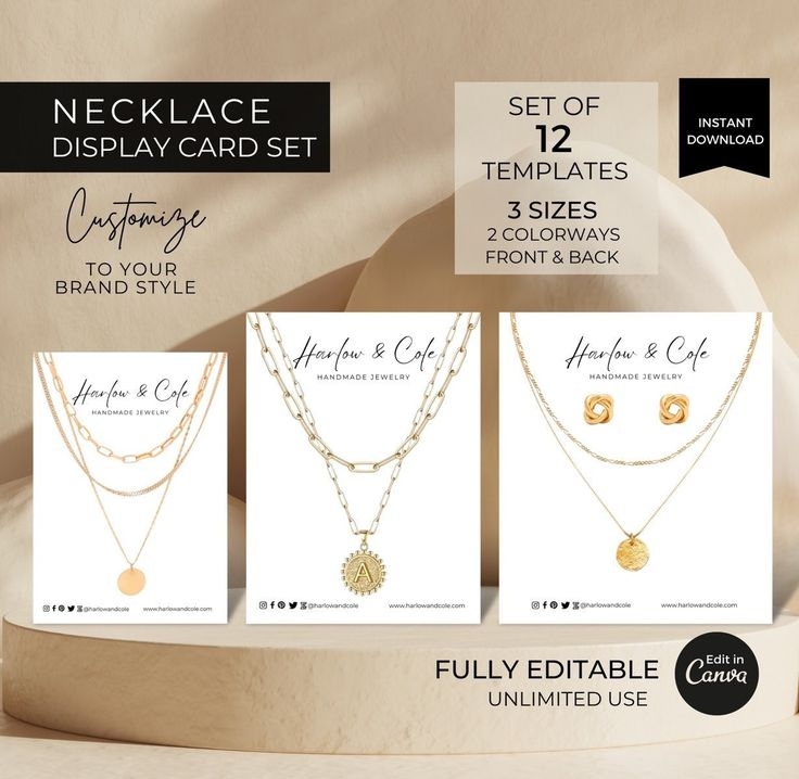 Necklace Display Card Template Set Printable Necklace Cards Logo