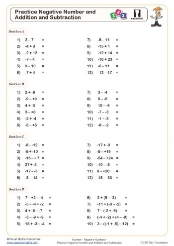 subtracting negative numbers worksheet