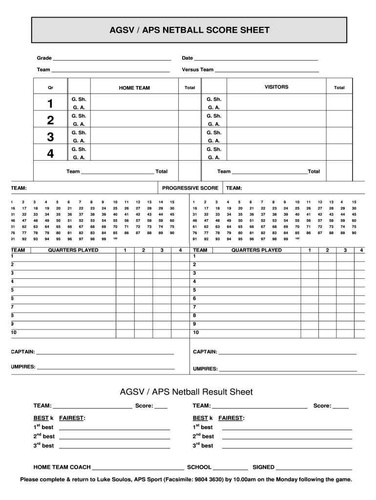 Netball Score Sheet Template Fill Online Printable Fillable Blank 
