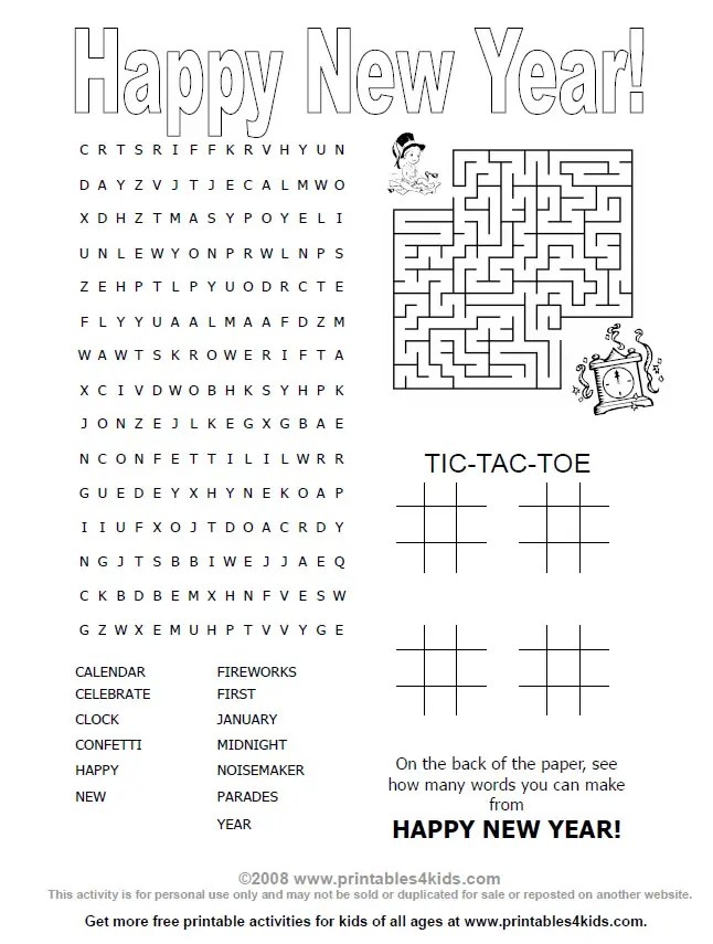 New Year Printable Activities
