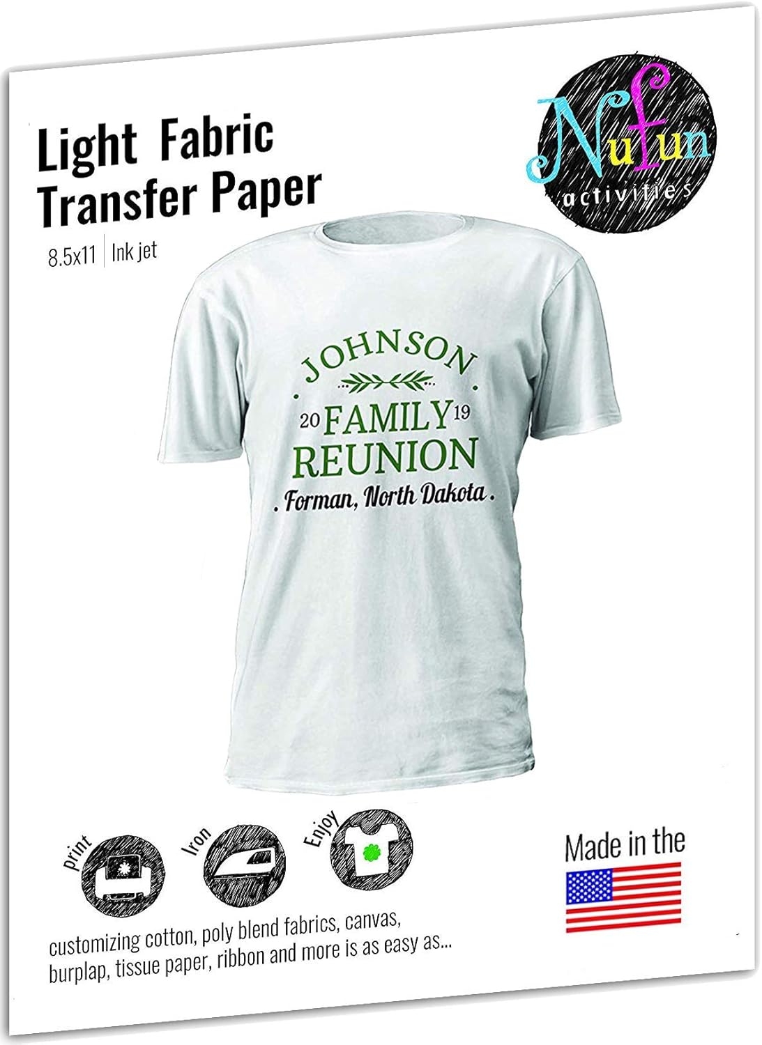 Nufun Activities Inkjet Printable Iron On Heat Transfer Paper 