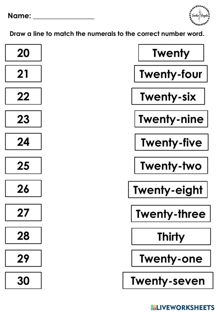Number Names And Numerals 21 30 Worksheet
