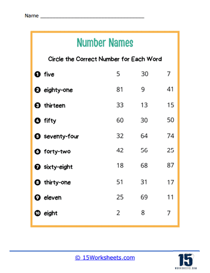 Number Names Worksheets 15 Worksheets