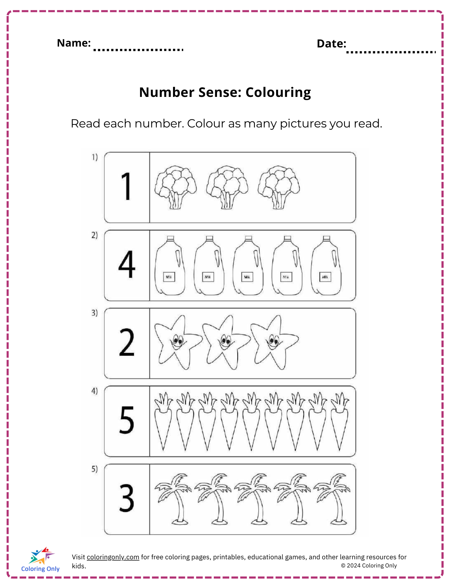 Number Sense Colouring Free Printable Worksheet
