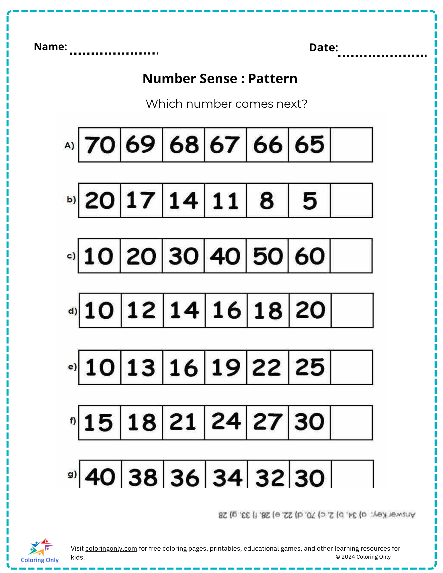 number sense activities free printable