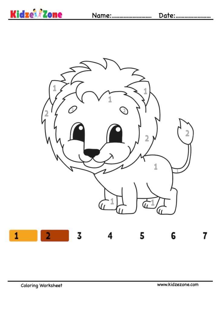 Numbered Lion Coloring Worksheet KidzeZone