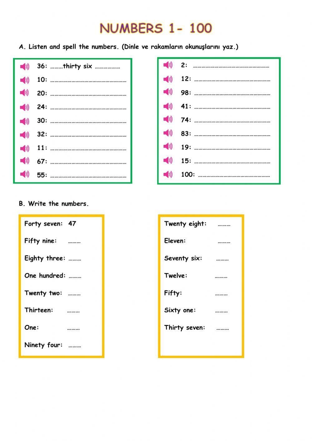 Numbers 1 100 English As A Second Language ESL Activity Live