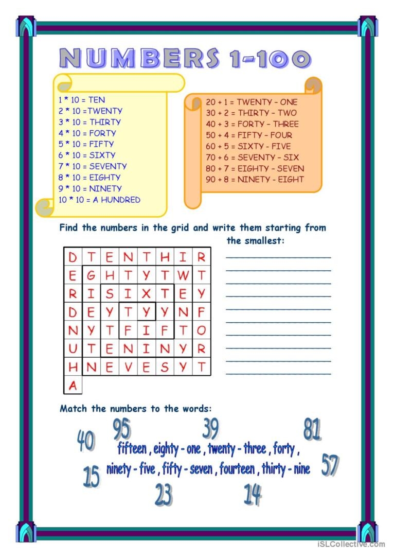 1 to 100 numbers worksheet