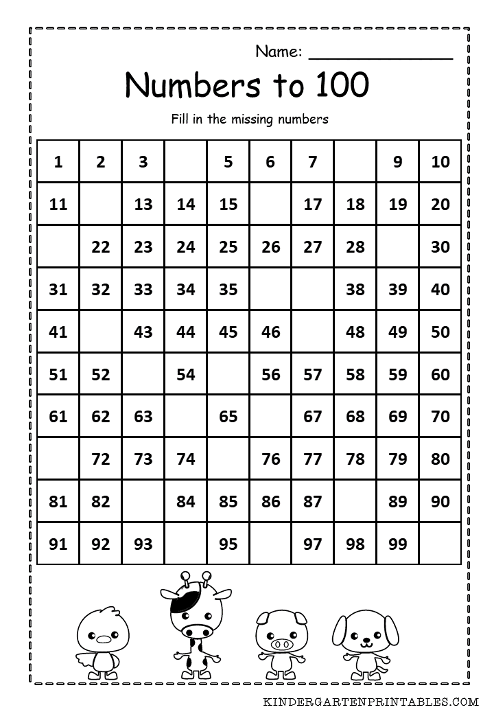 printable numbers 1 100 worksheets