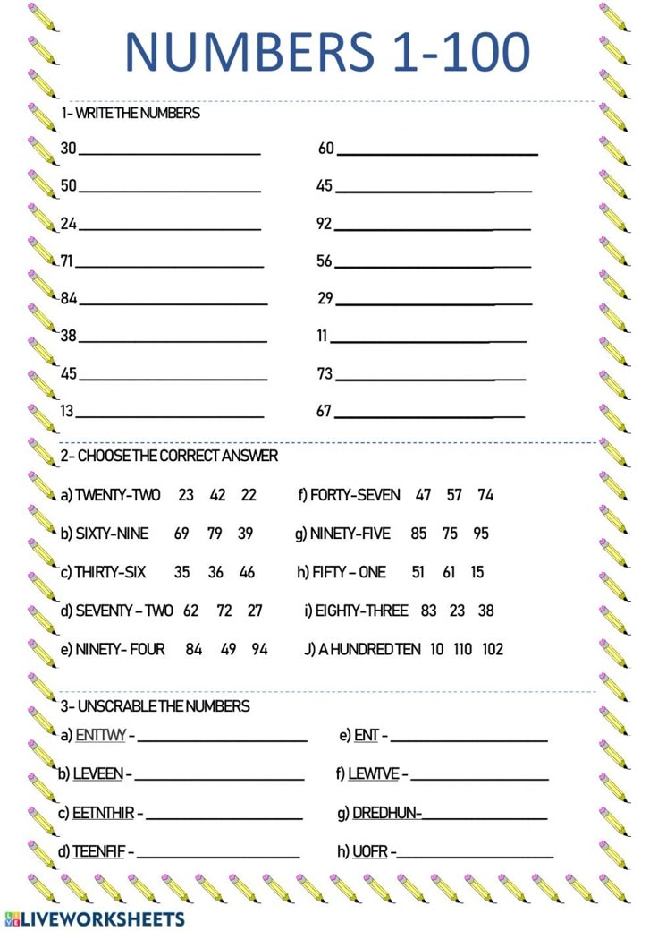 Numbers 1 100 Worksheet Pdf